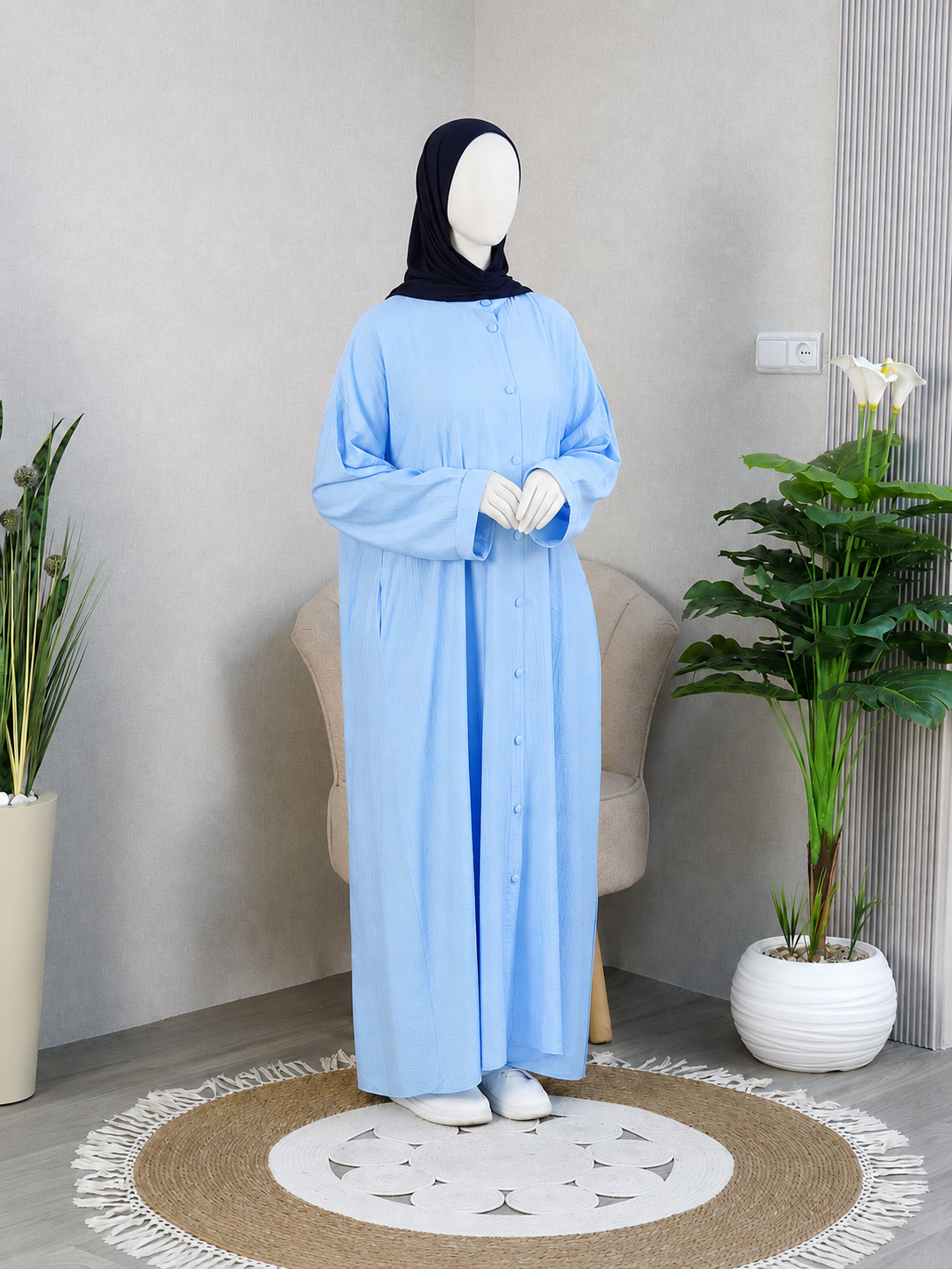 Robe Comfy SHOZZAN ciel, robe chemise longue en gaze de coton