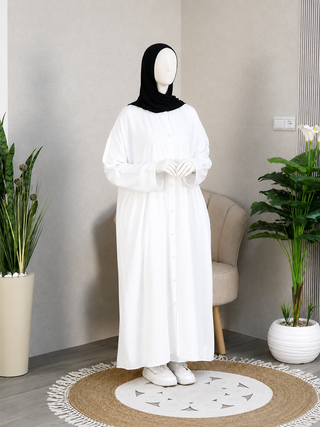 Robe Comfy SHOZZAN blanc, robe chemise longue en gaze de coton