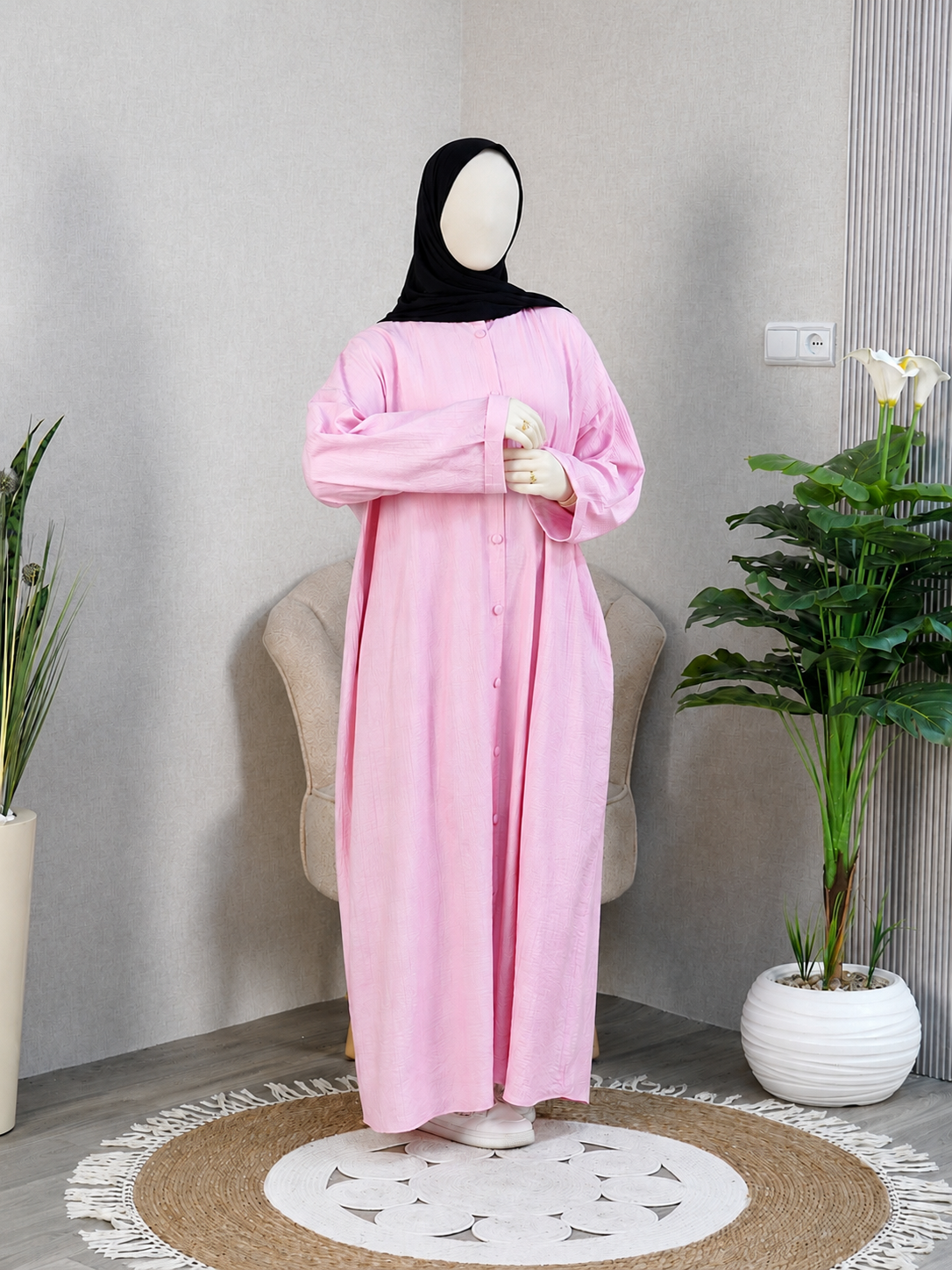Robe Comfy SHOZZAN rose, robe longue à manches évasées