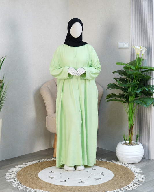 Robe Comfy SHOZZAN vert, robe longue en gaze de coton